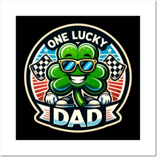 One Lucky Dad Cool Shamrock Sunglasses Racing Checkered Flag St Patrick's Day Irish St Paddy's Day Posters and Art